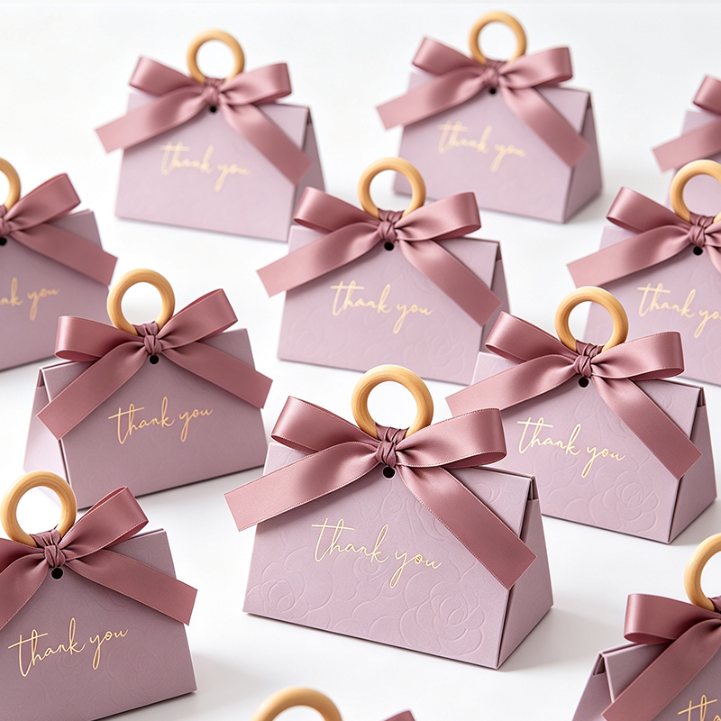 Ribbon Bow Gift - 6/12 adet zarif ahşap halka saten