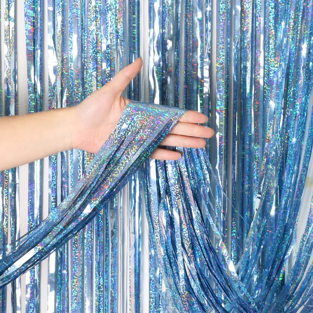 Tinsel Garland Decoration - Mavi 2M*1M Lazer Simli Folyo Perde