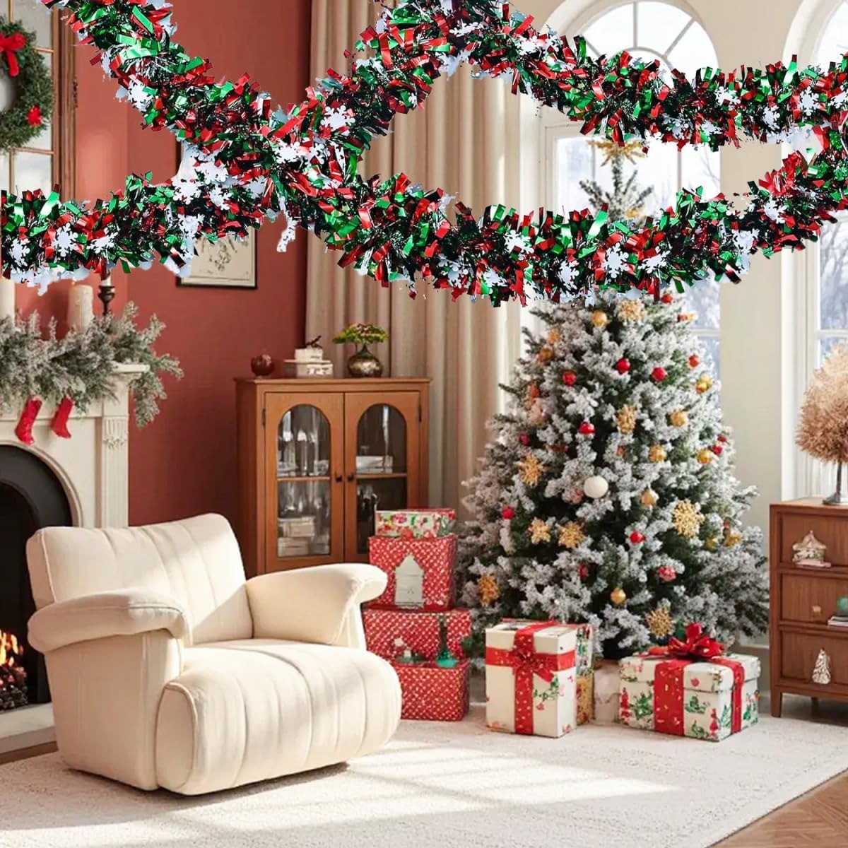 6.56 Feet Yeşil Kırmızı Noel M - Tinsel Garland Decoration incelemesi ve fiyatı